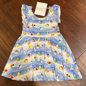 Macaron + Me Bamboo Beach Ball ruffled capsleeve twirl dress 3T NWT